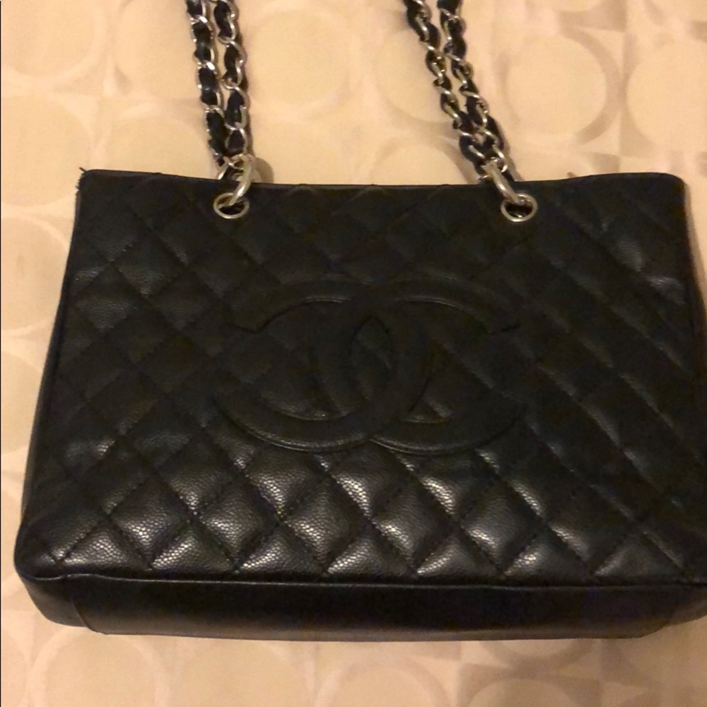 Chanel quilted tote with silver chain straps